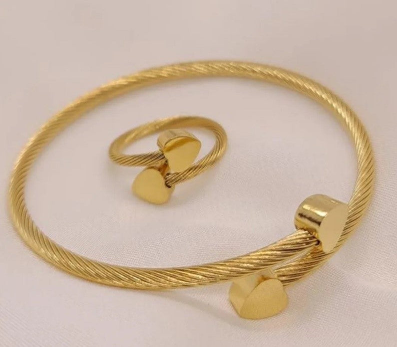 Spiral heart ring and bangle set