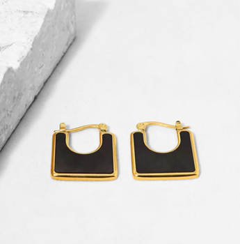 Noir Luxe Square Hoops Black