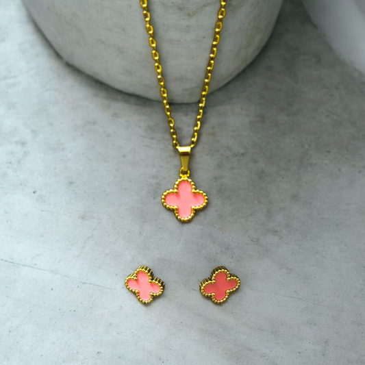 Pink Clover necklace and earing set